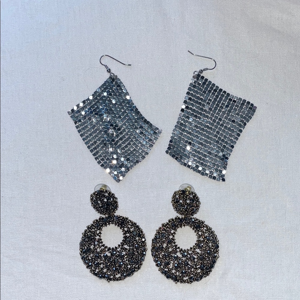 Elegant Silver and Black Dangle Earrings